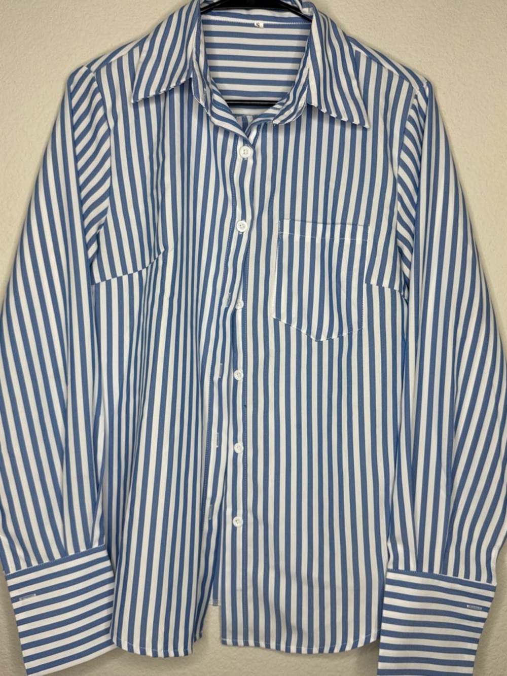 Women's Blue and White Striped Button-Down Shirt